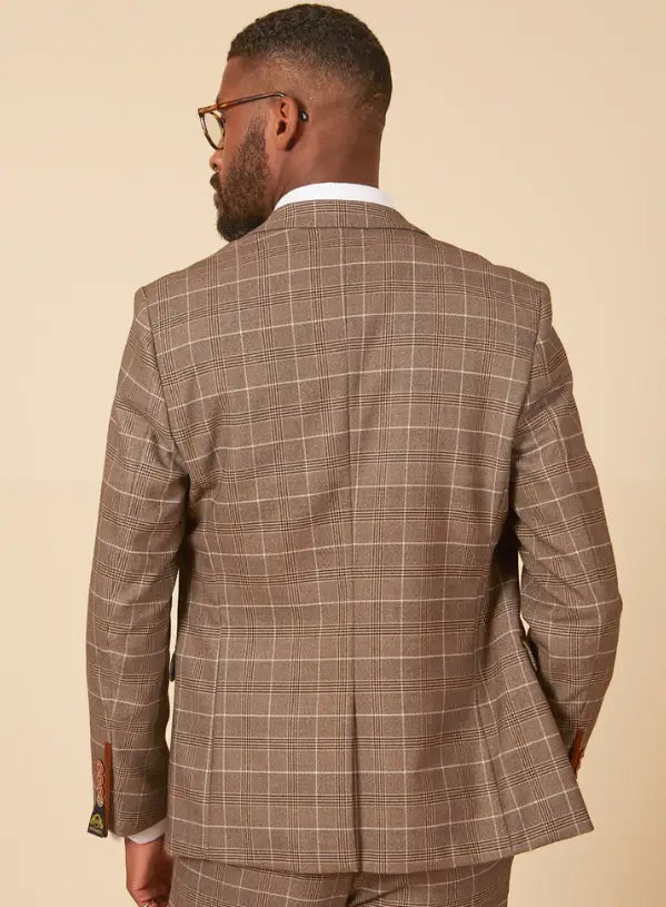 2-dielny oblek - Bežový pánsky oblek v kockovanom vzore - Marc Darcy 2-dielny