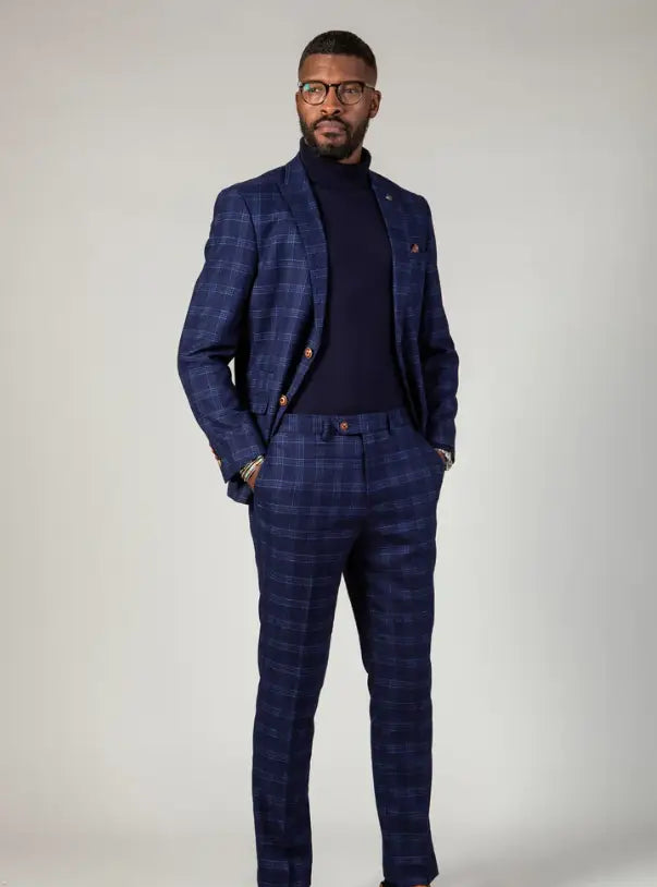 2-dielny modrý oblek s kockovaným vzorom - Marc Darcy Chigwell tweedový oblek