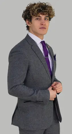 2-dielny oblek - Šedý tweed pánsky kostým - Cavani Martez sivý
