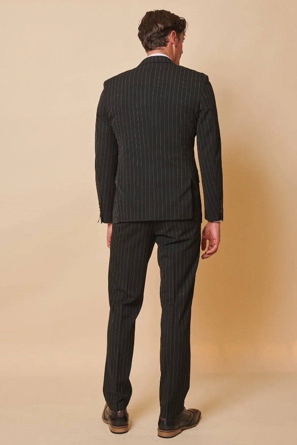 Dvojradový - Čierny prúžkovaný oblek pre mužov - Marc Darcy Rocco Čierna