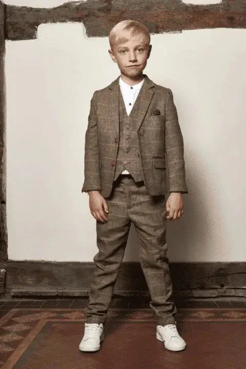 Trojdílny oblek pre deti - Tan Tweed - 1 rok - detský oblek