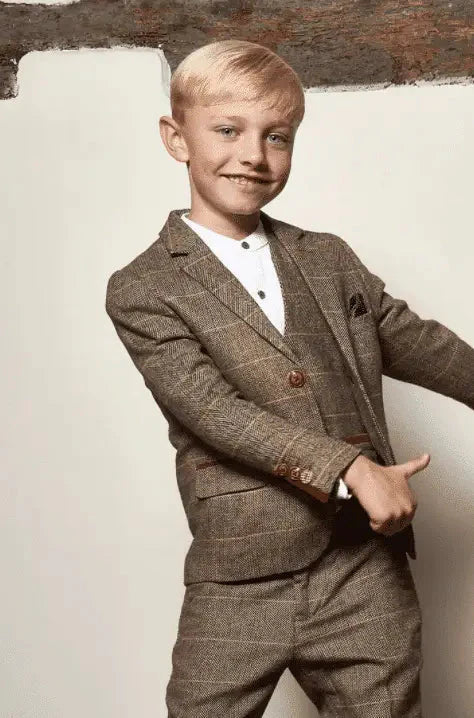 Trojdílny oblek pre deti - Tan Tweed - 1 rok - detský oblek