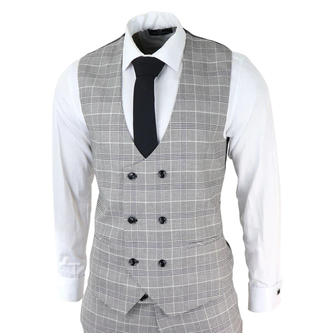 3-dielny kockovaný pánsky oblek - Károvaný šedý vzor Ross