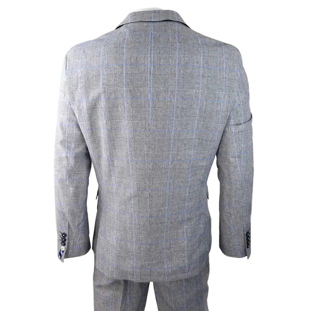 3-dielny kockovaný pánsky oblek - Károvaný šedý vzor Ross