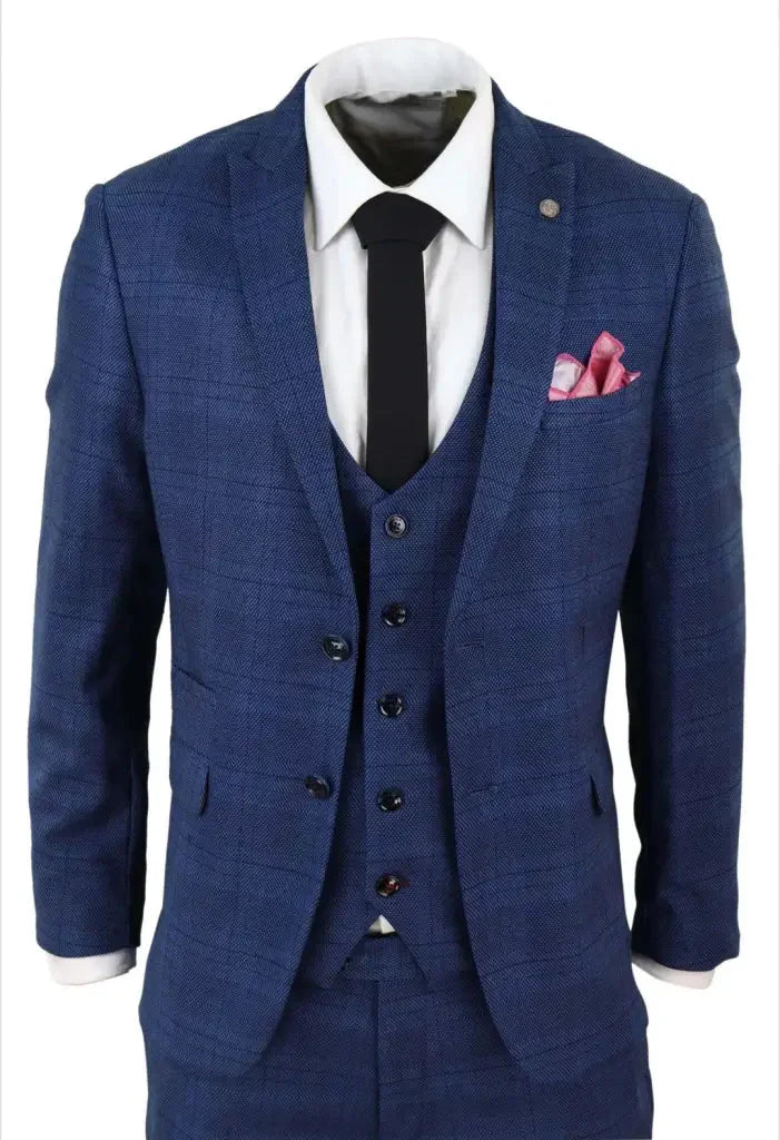 3-dielny oblek s kockovaným vzorom Jerry modrý - 44/XS - trojdielny oblek
