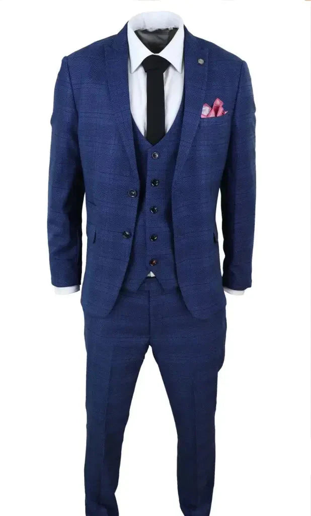 3-dielny oblek s kockovaným vzorom Jerry modrý - trojdielny oblek