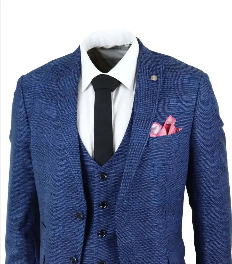 3-dielny oblek s kockovaným vzorom Jerry modrý - trojdielny oblek