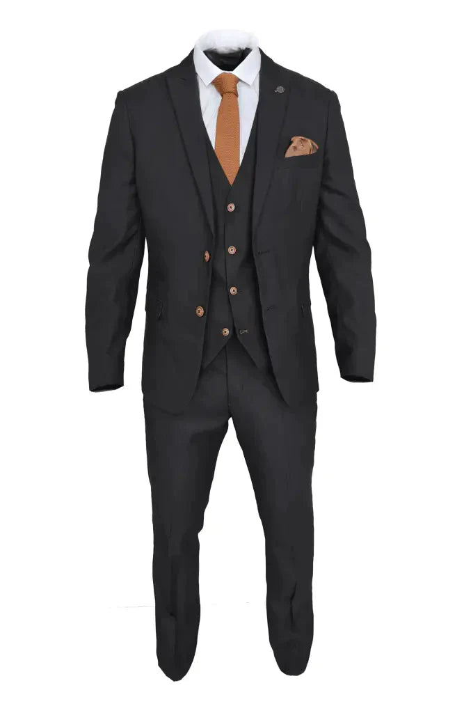 Čierny oblek - Max jednoradový - Trojdílny pánsky oblek -