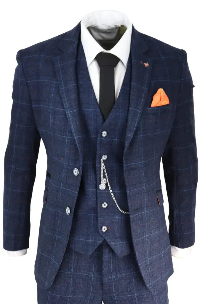 Trojdielny tweedový oblek Cody blue - 44/XS - trojdielny oblek