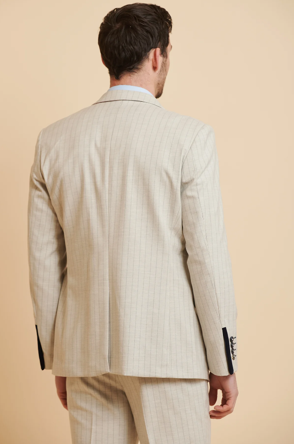 3-dielny pánsky oblek Marc Darcy Grant Stone, kamenná biela, pásikavý vzor
