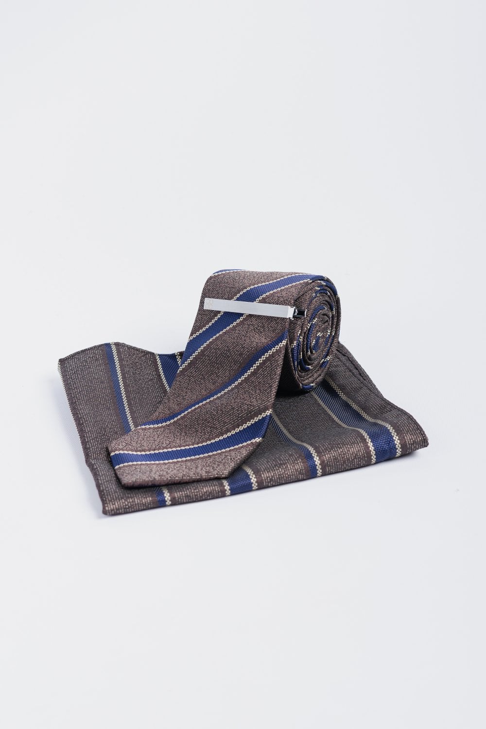 Cavani - Hnedo pruhovaná sada kravát