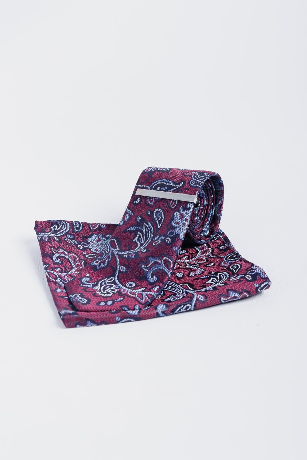 Cavani - Sada kravaty s vínovým a tmavomodrým paisley vzorom