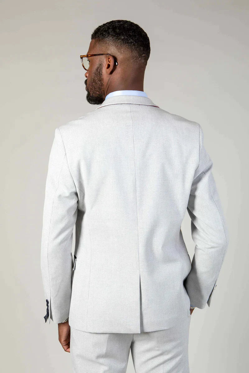 2-dielny oblek - biely pánsky kostým v kockovanom vzore - Marc Darcy 2pc