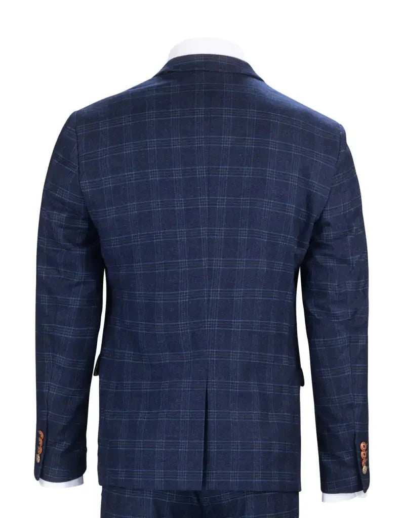 Modrý oblek s rútkou - Chigwell tweedový oblek - trojdílny oblek
