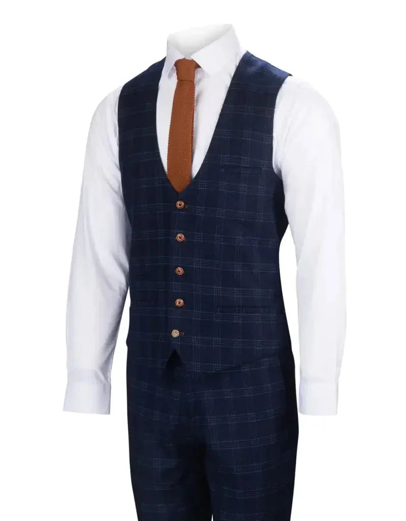 Modrý oblek s rútkou - Chigwell tweedový oblek - trojdílny oblek