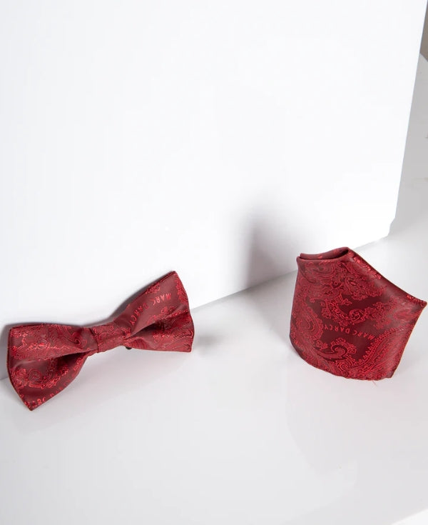 Marc Darcy Pánska súprava červená paisley motýliková kravata s vreckovkou