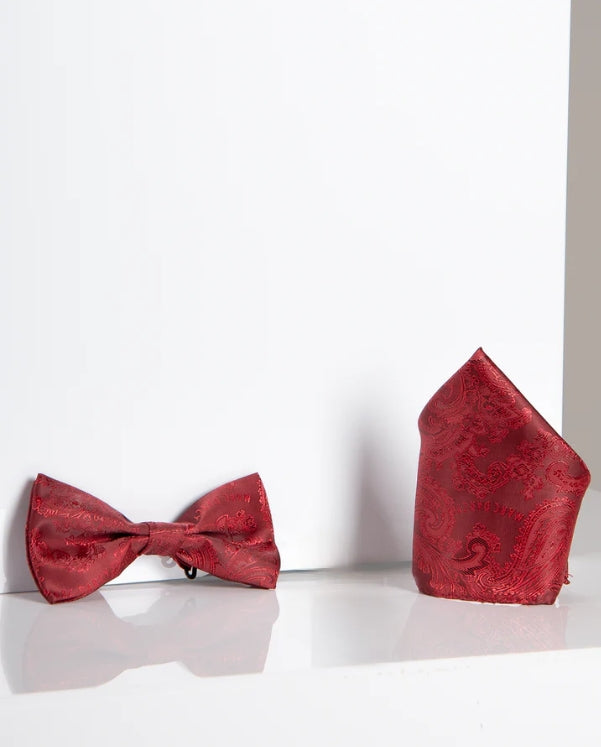 Marc Darcy Pánska súprava červená paisley motýliková kravata s vreckovkou