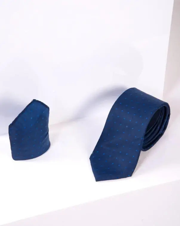 Marc Darcy Pánska súprava modrá bodka kravata s vreckovkou