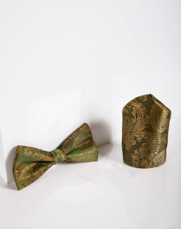 Marc Darcy Pánska súprava tan paisley motýliková kravata s vreckovkou