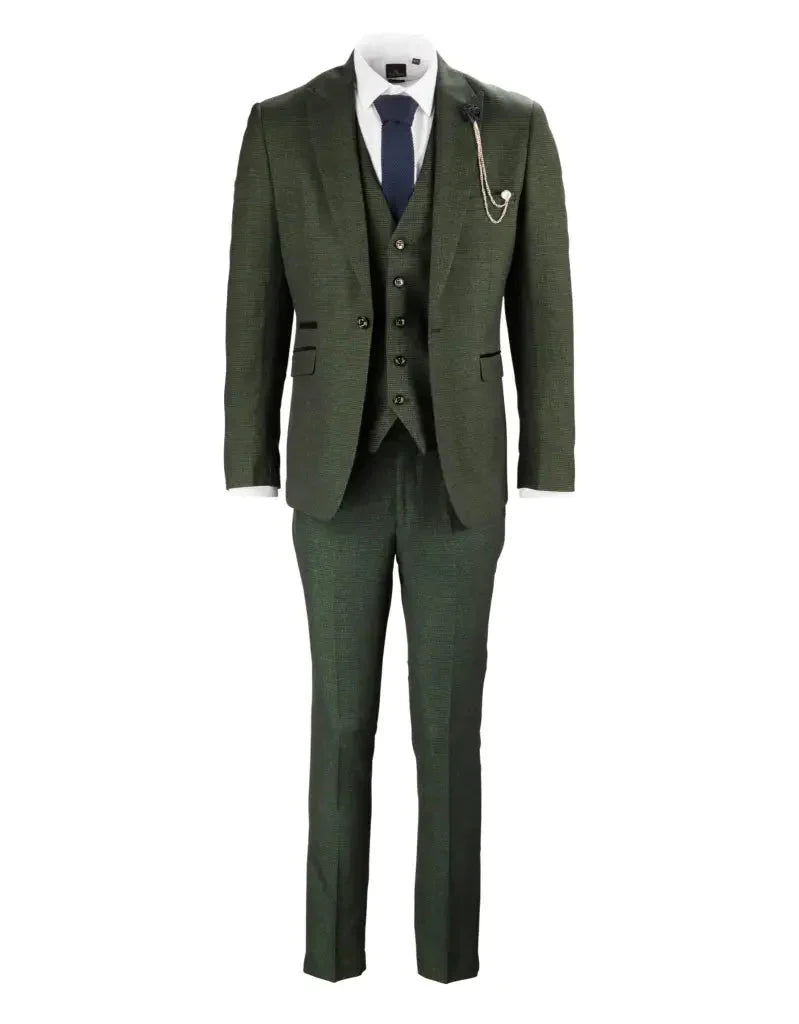 Panský oblek olivově zelený - Cavani Caridi - trojdílný.