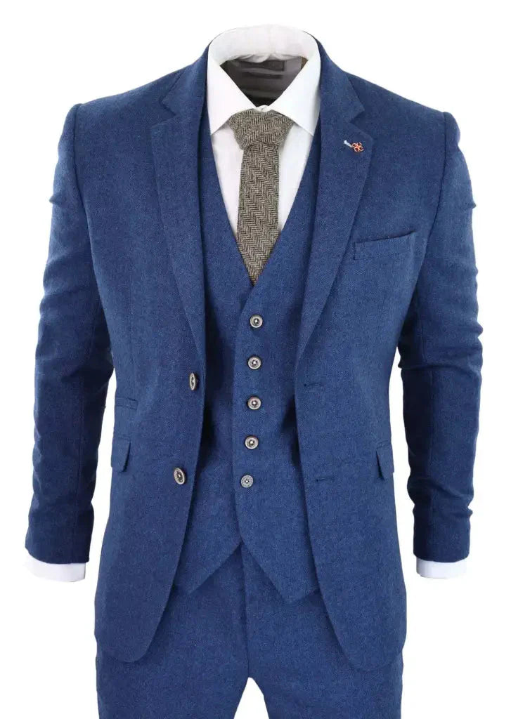 Pánsky oblek Tweed slimfit Orson modrý - 44/XS - trojdielny