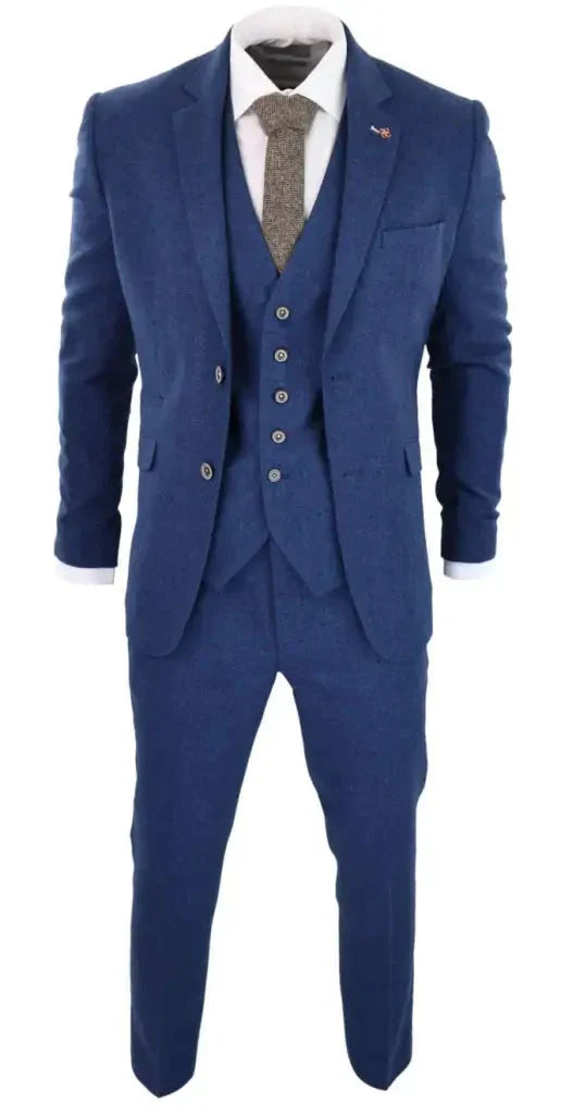 Pánsky oblek Tweed slimfit Orson modrý - trojdielny