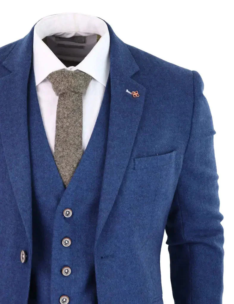 Pánsky oblek Tweed slimfit Orson modrý - trojdielny