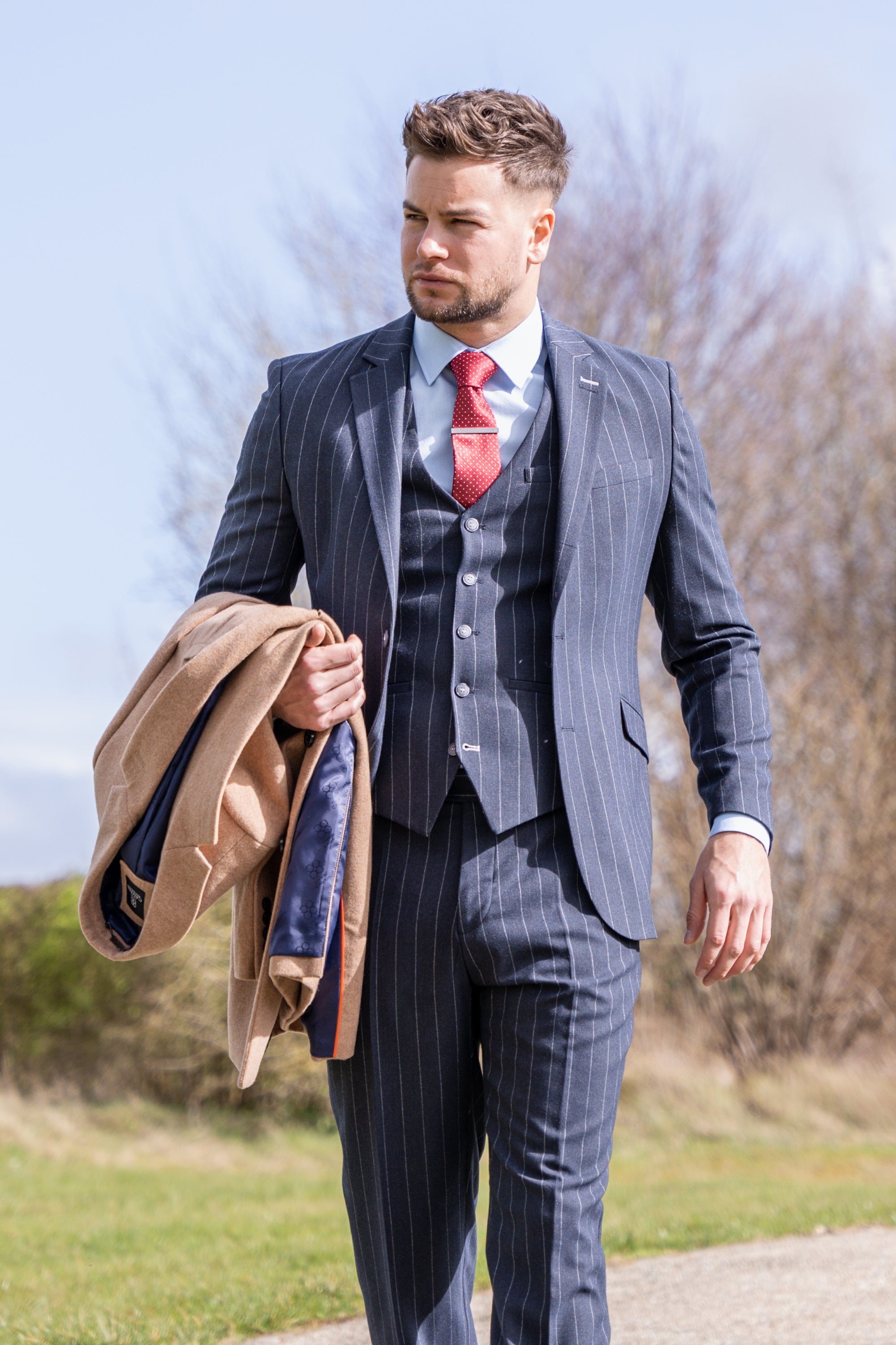 Tmavomodrý pruhovaný oblek pre pánskeho - Cavani Invincible Suit
