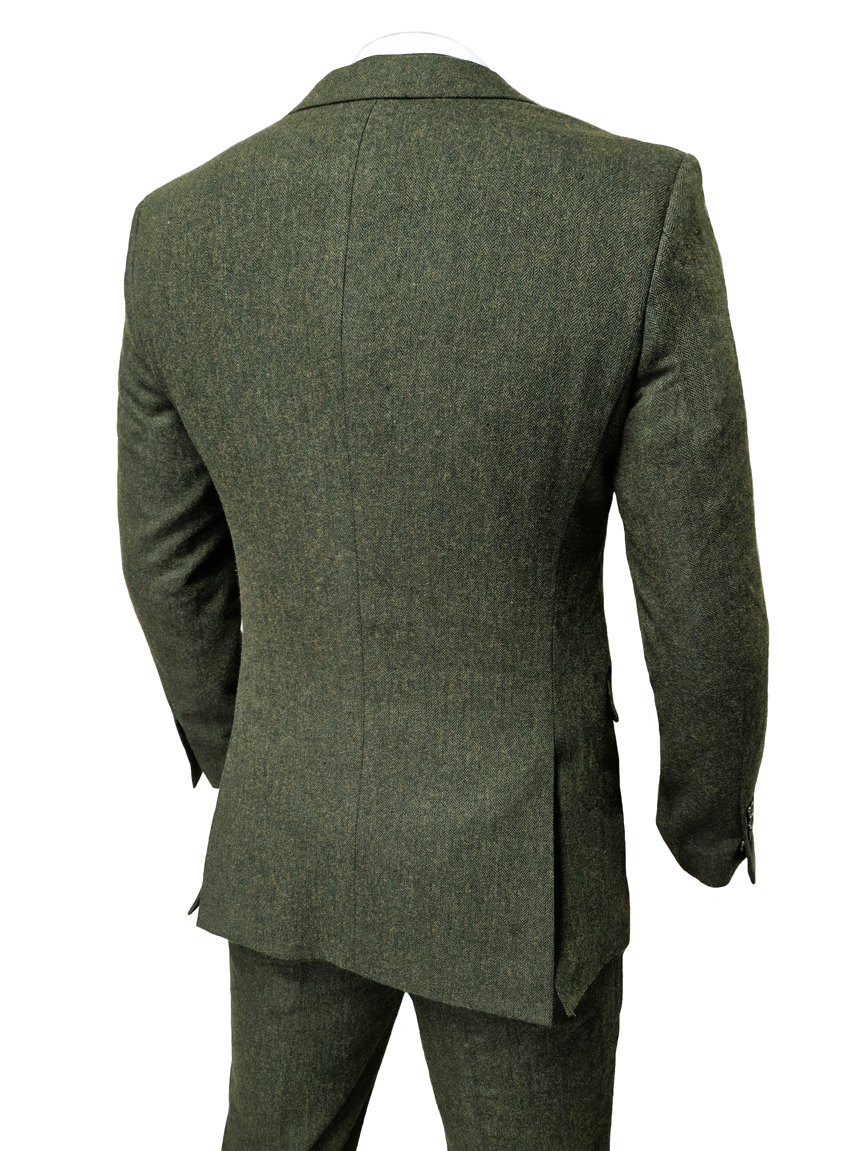 TAVERNY Chief - Pánsky oblek olivová tvida - trojdielny oblek