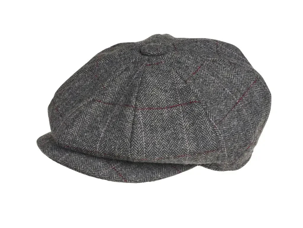 Klobúk Peaky Blinders sivý / červený pásik - M (57cm) - klobúk