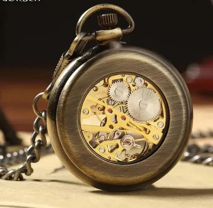 Retro bronzové kapesné hodinky s kostrou - kapesné hodinky