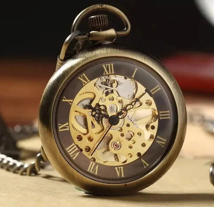 Retro bronzové kapesné hodinky s kostrou - kapesné hodinky